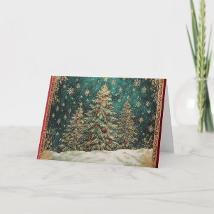Turquoise Green Gold Foil Christmas Tree Card