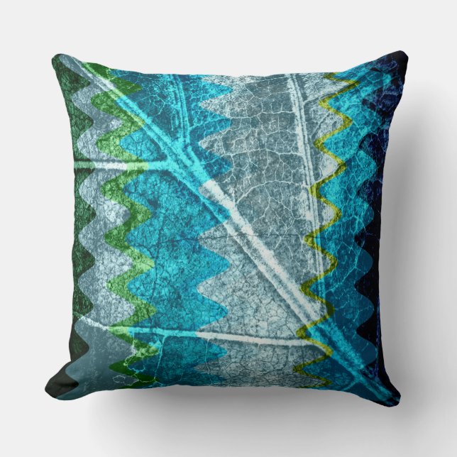 Turquoise Green Grey Abstract Throw Pillow (Front)