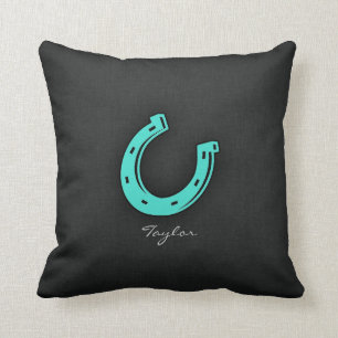 Turquoise Green Horseshoe Throw Pillow
