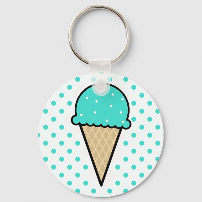 Turquoise Green Ice Cream Cone Keychain (Front)