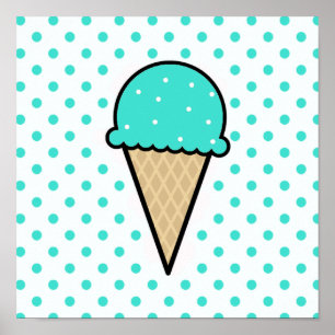 Turquoise Green Ice Cream Cone Poster
