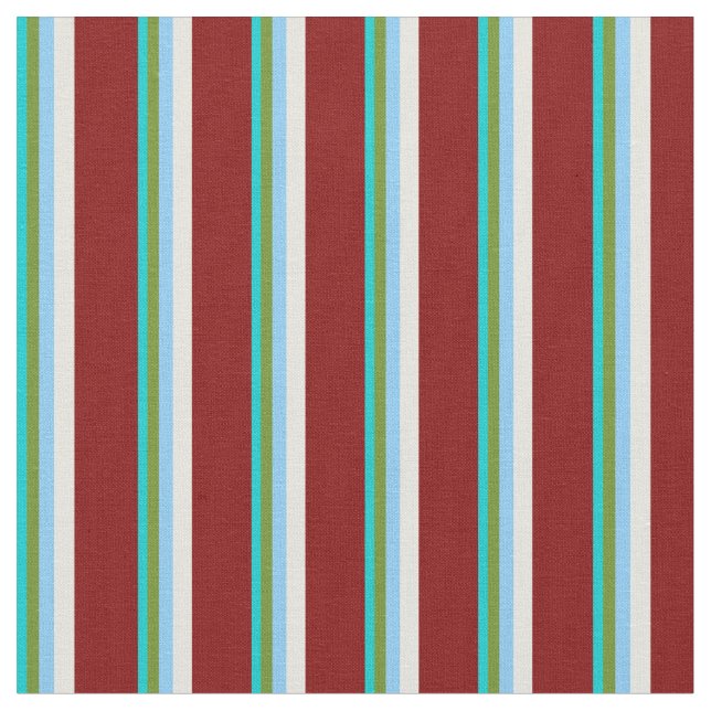 Turquoise, Green, Light Sky Blue, Beige & Maroon Fabric (Close Up)