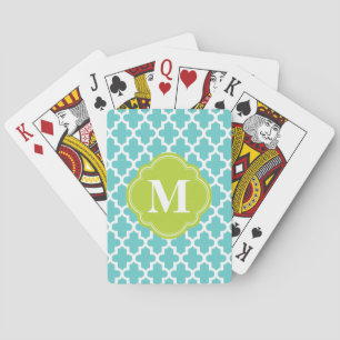 Turquoise & Green Modern Moroccan Custom Monogram Playing Cards
