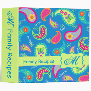 Turquoise Green Modern Paisley Pattern Monogram Binder