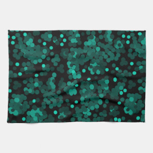 Turquoise green polka dot pattern on black kitchen towel