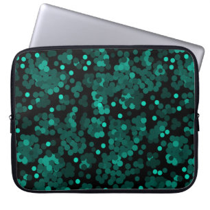 Turquoise green polka dot pattern on black laptop sleeve