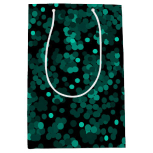 Turquoise green polka dot pattern on black medium gift bag