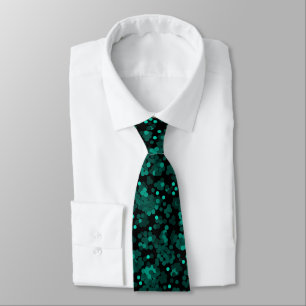 Turquoise green polka dot pattern on black tie