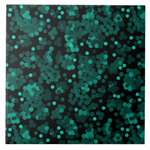 Turquoise green polka dot pattern on black tile