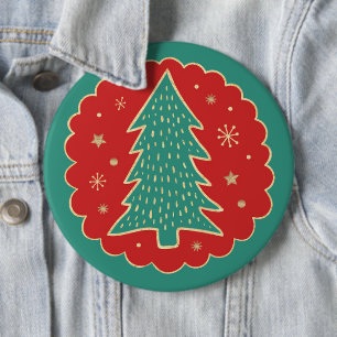 Turquoise Green Red Gold Christmas Tree 6 Inch Round Button