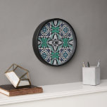 Turquoise Green Teal Blue Hip Bohemian Bali Art Clock<br><div class="desc">Beautiful contemporary teal blue, green, violet purple and grey coloured Bohemian mosaic pattern. Whimsical ethnic design available on a variety of home interior décor accents and accessories for those who love decorating their master or children's bedroom, kitchen, nursery, living or family room, man or woman cave, college dorm, condo, studio...</div>