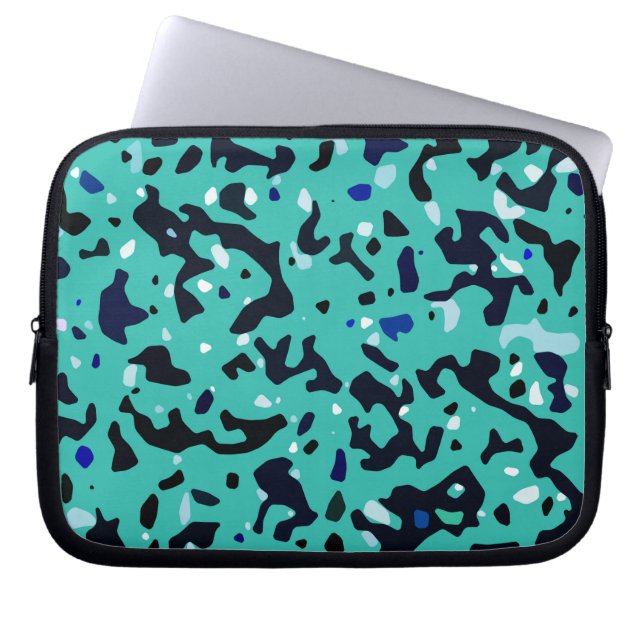 Turquoise Green Teal Blue Pattern Laptop Sleeve (Front)
