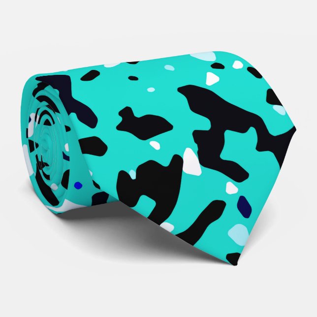 Turquoise Green Teal Blue Pattern Tie (Rolled)