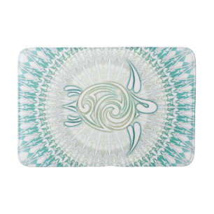 Turquoise Green Turtle Mandala Coastal Maritime Bath Mat