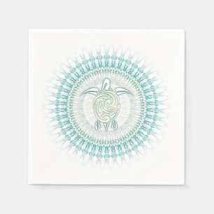Turquoise Green Turtle Mandala Coastal Napkin