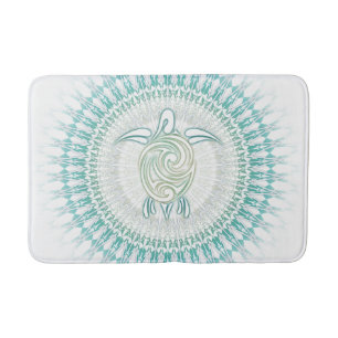 Turquoise Green Turtle Mandala Maritime Bath Mat