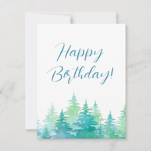 Turquoise Green Watercolor Evergreen Trees   Card