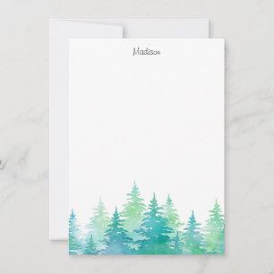 Turquoise Green Watercolor Evergreen Trees Card