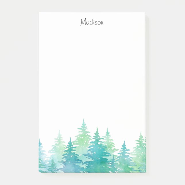 Turquoise Green Watercolor Evergreen Trees    Post-it Notes (Front)