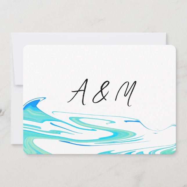 Turquoise Green wave Save the Date Invitation (Front)