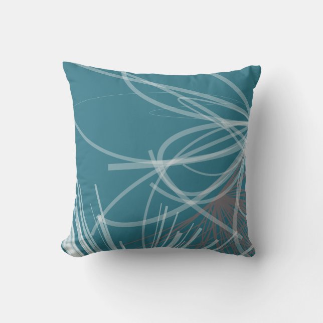 Turquoise & Grey Abstract Ribbon Design Throw Pillow (Front)