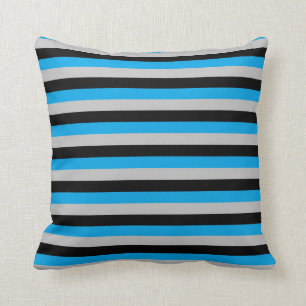 Turquoise, Grey and Black Stripes Throw Pillow