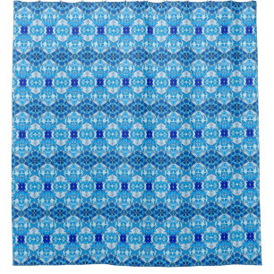 Turquoise, Grey and Cobalt Blue Tile Pattern