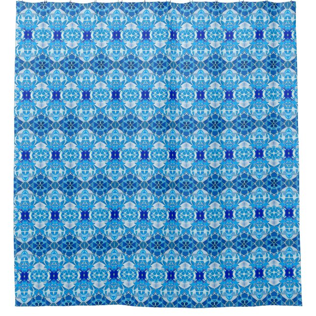Turquoise, Grey and Cobalt Blue Tile Pattern (Front)