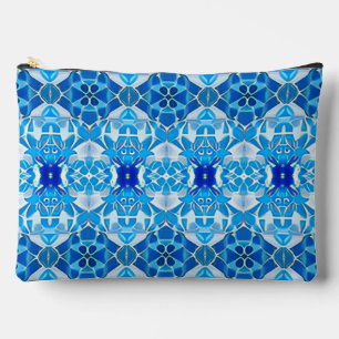 Turquoise, Grey and Cobalt Blue Tile Pattern Accessory Pouch