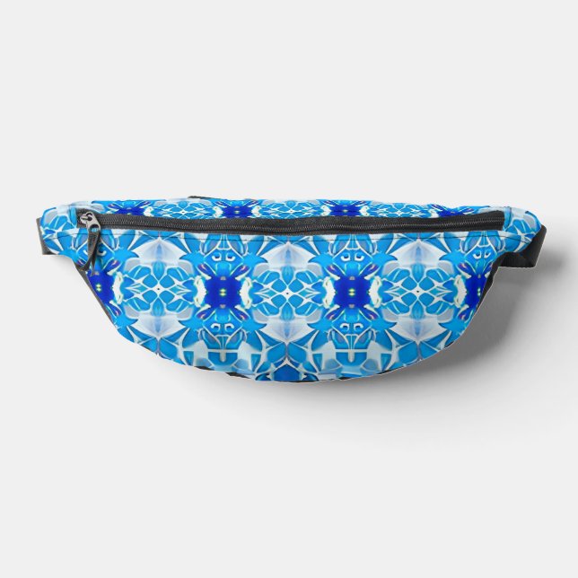 Turquoise, Grey and Cobalt Blue Tile Pattern Fanny Pack (Lay Down)