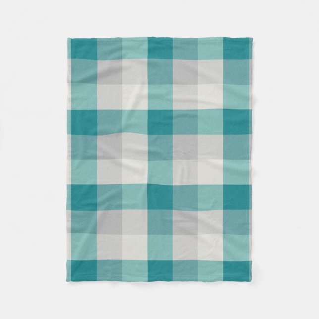 Turquoise, Grey, and Cream Plaid Fleece Blanket (Front)