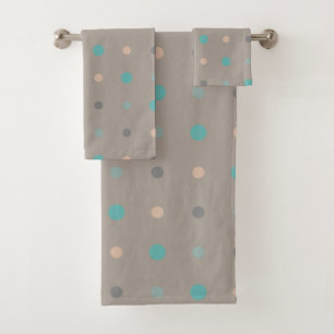 Turquoise, grey and Peach Bath Towel Set