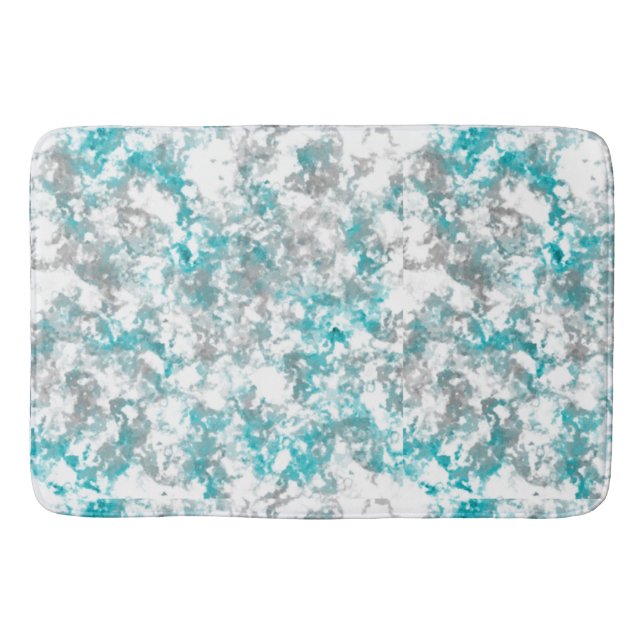 Turquoise grey and white abstract  bath mat (Front)
