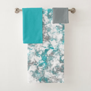 Turquoise grey and white abstract bath towel set