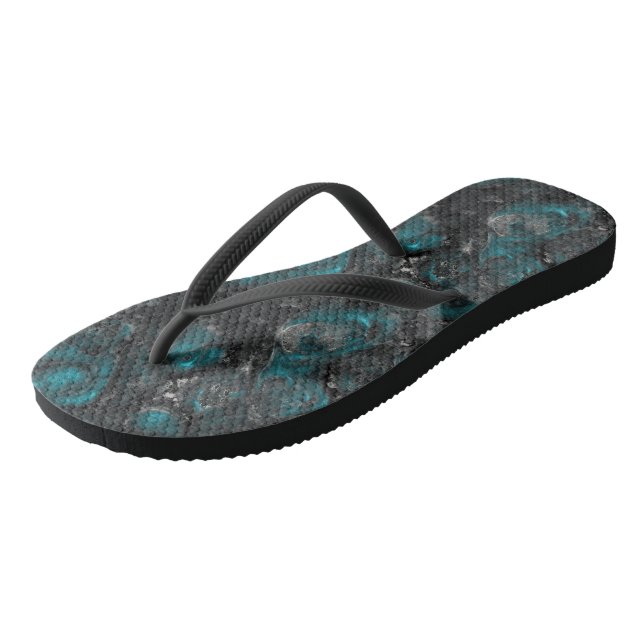 Turquoise grey and white abstract flip flops (Angled)