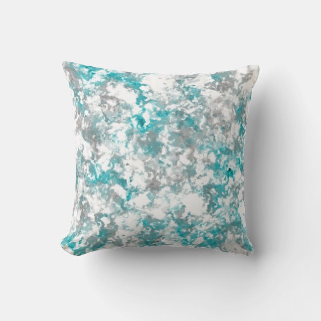 Turquoise grey and white abstract throw pillow (Front)