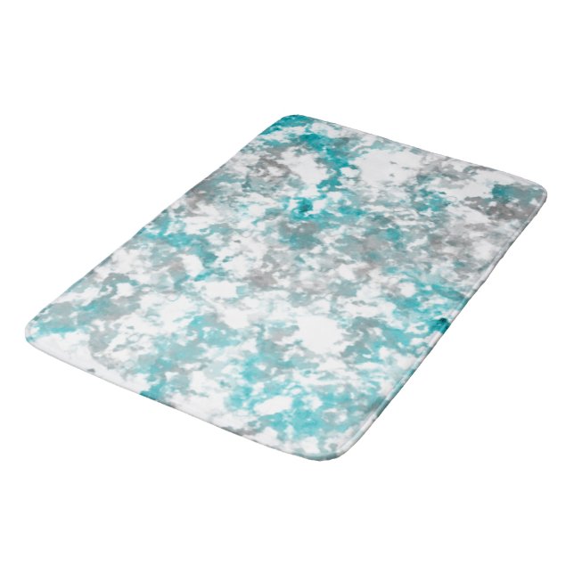 Turquoise grey and white marble texture bath mat (Angled)