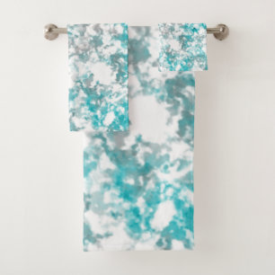 Turquoise grey and white marble texture bath towel set
