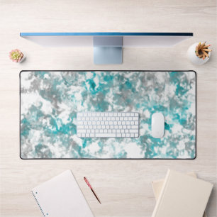 Turquoise grey and white marble texture desk mat
