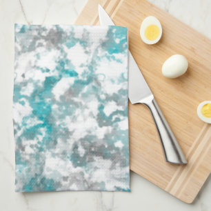 Turquoise grey and white marble texture kitchen towel