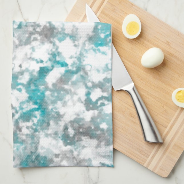 Turquoise grey and white marble texture kitchen towel (Quarter Fold)