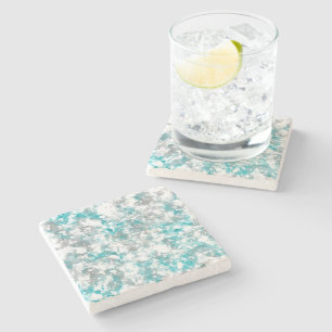 Turquoise grey and white marble texture stone coaster