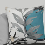 Turquoise & Grey Artistic Abstract Watercolor Throw Pillow<br><div class="desc">Stylish throw pillow features an artistic abstract design in a turquoise and grey colour palette. An artistic abstract design features a watercolor leaf and a geometric circle composition with shades of grey and black with silver accents on a turquoise background. This abstract composition is built on combinations of repeated circles...</div>