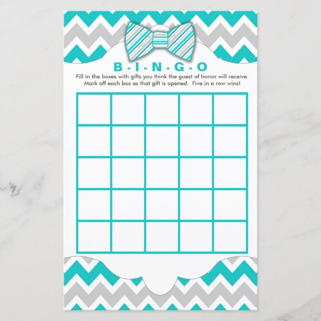 Turquoise grey Bingo purse boy baby shower games (Front)