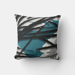 Turquoise Grey & Black Abstract Watercolor Throw Pillow