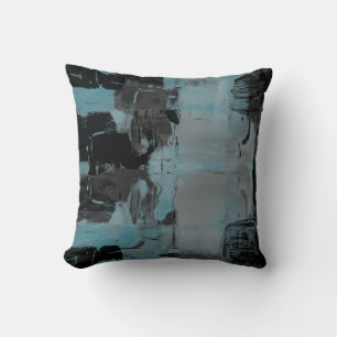 Turquoise Grey Black Artistic Abstract Colorblock Throw Pillow