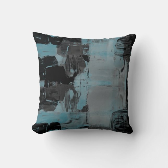 Turquoise Grey Black Artistic Abstract Colorblock Throw Pillow (Front)