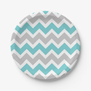turquoise grey chevron baby shower bridal party paper plate