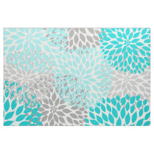Turquoise Grey Dahlia Floral blooms blossoms Fabric
