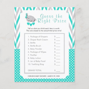 Turquoise & Grey Elephant Baby Shower - Price Flyer